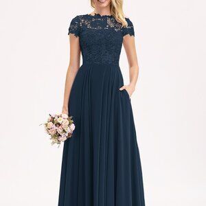 JJ’s House Lace & Chiffon A-Line Bridesmaid Dress - Dark Navy - Size 6